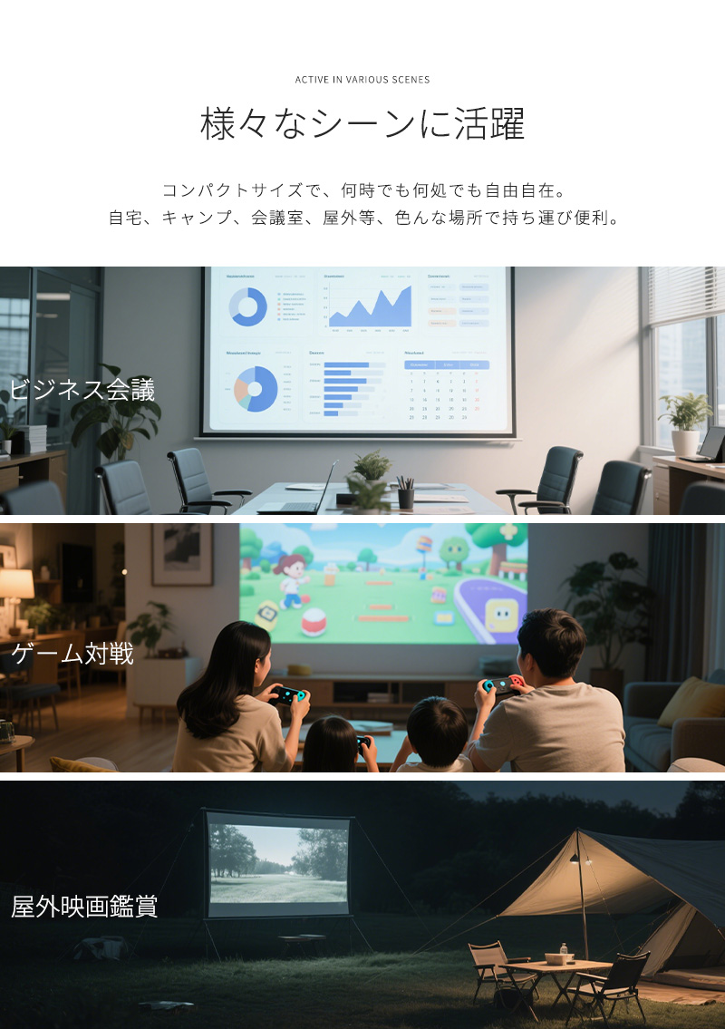 ポータブルプロジェクター ホームプロジェクター 自動台形補正 360°回転 天井投影 4k対応 1080P 家庭用 HiFiスピーカー内蔵 200ANSIルーメン 短距離投影 |  | 20