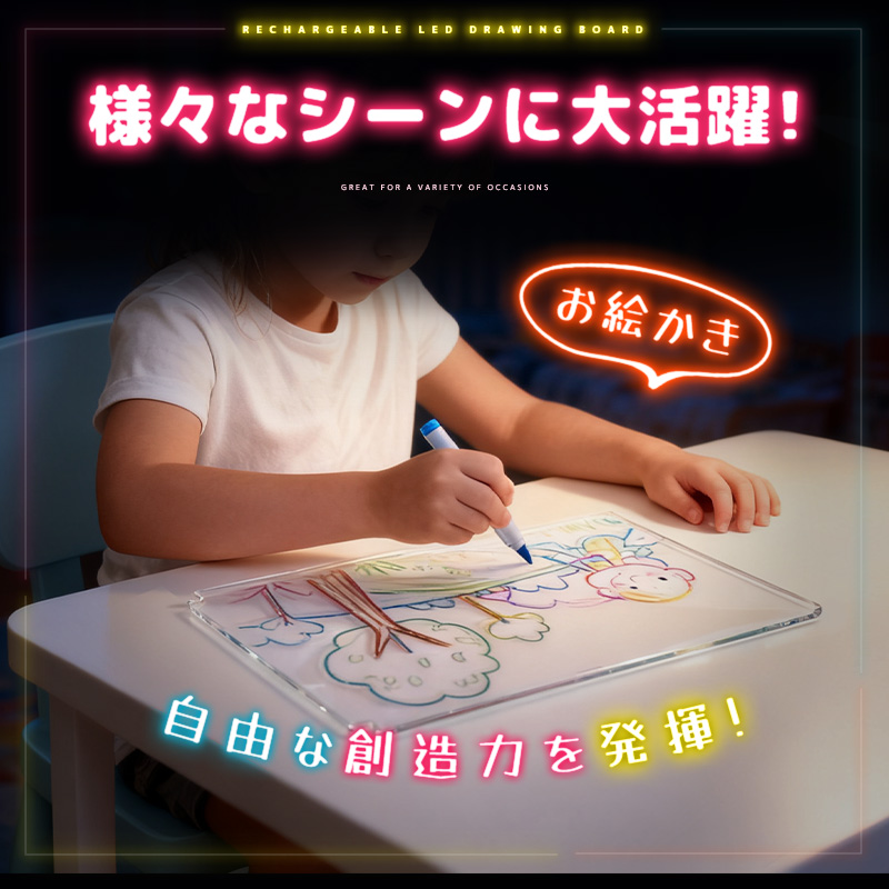 LEDアクリルメッセージボード 充電式 縦置きタイプ DIYお絵描きボード 手書きLED看板 LEDメッセージボード 店頭看板 LEDクリアボード アクリル看板 |  | 03