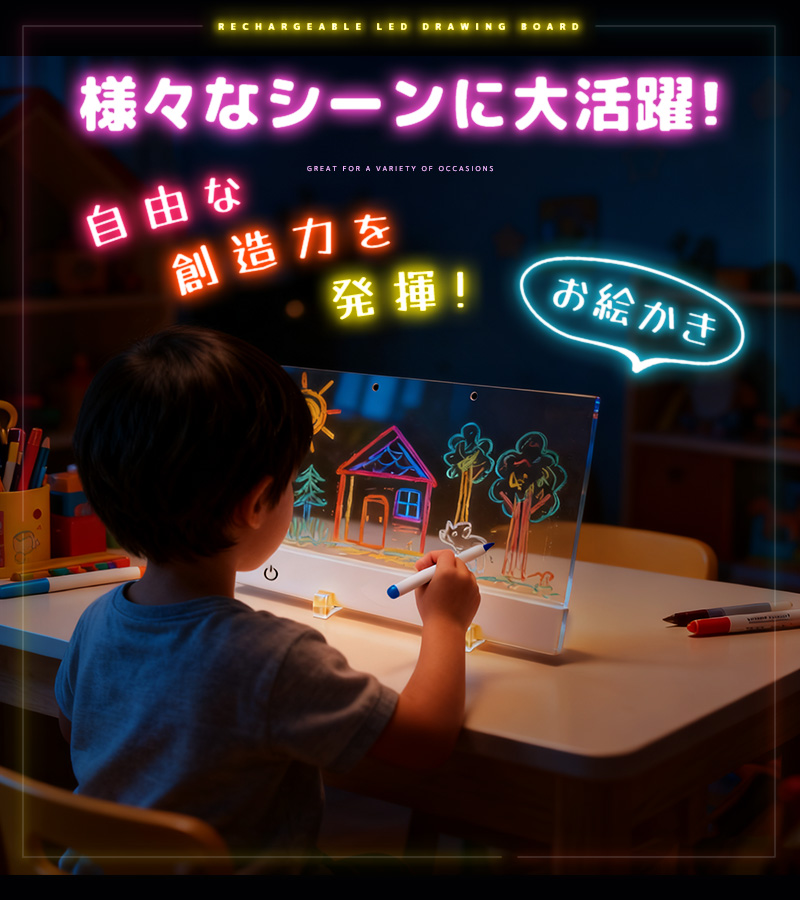 LEDアクリルメッセージボード 充電式 横置きタイプ DIYお絵描きボード 手書きLED看板 LEDメッセージボード 店頭看板 LEDクリアボード アクリル看板 |  | 03