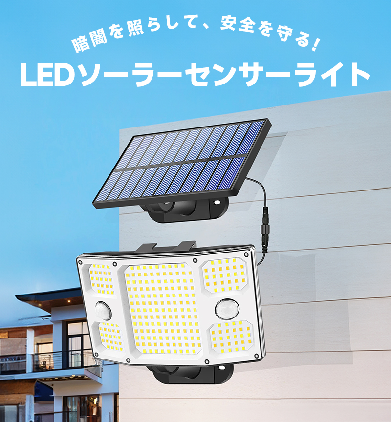 LEDソーラーライト ソーラーガーデンライト 屋外 防水 人感センサーライト 太陽光充電 ソーラー庭園灯 分離式ソーラーパネル 壁掛け 夜間自動点灯 自動消灯 |  | 02