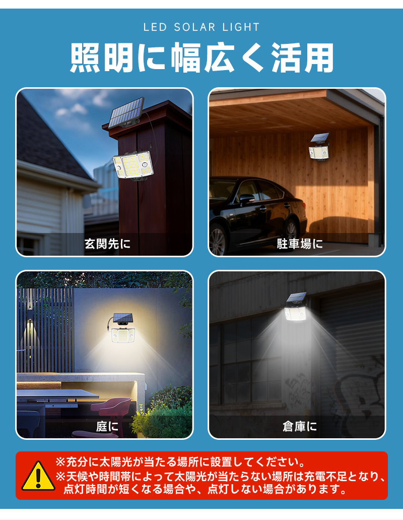 LEDソーラーライト ソーラーガーデンライト 屋外 防水 人感センサーライト 太陽光充電 ソーラー庭園灯 分離式ソーラーパネル 壁掛け 夜間自動点灯 自動消灯 |  | 15
