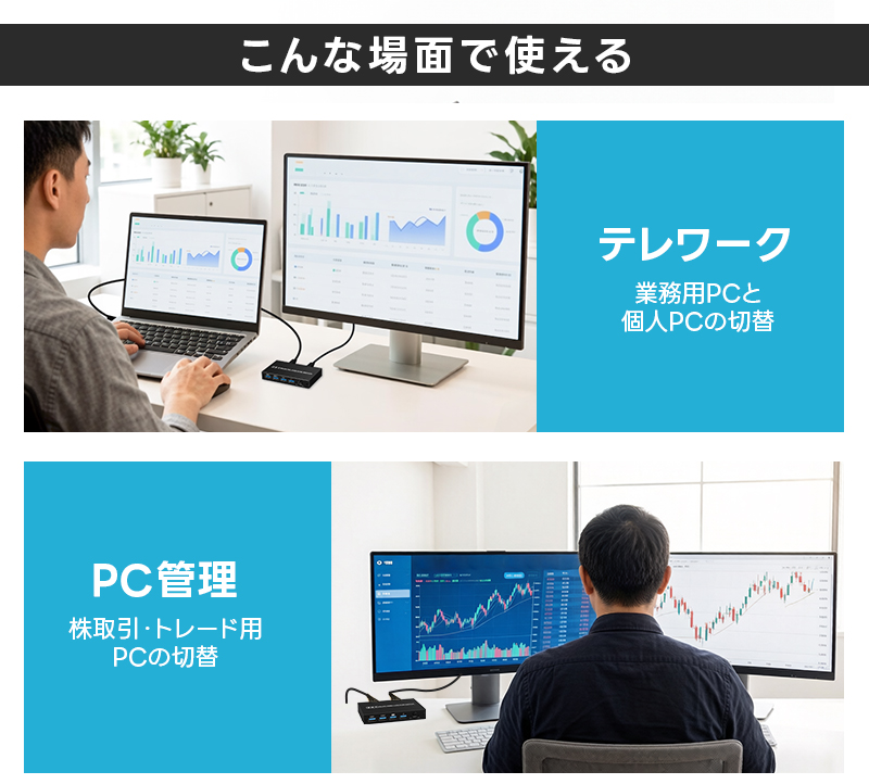 【10%OFF】KVMスイッチ パソコン切替器 ボックス型 KVM切り替え機 機能性 耐久性 HDMI切替 Type-C接続 2入力1出力 4K@60Hz Windows 11 macOS Linux 接続簡単 |  | 10