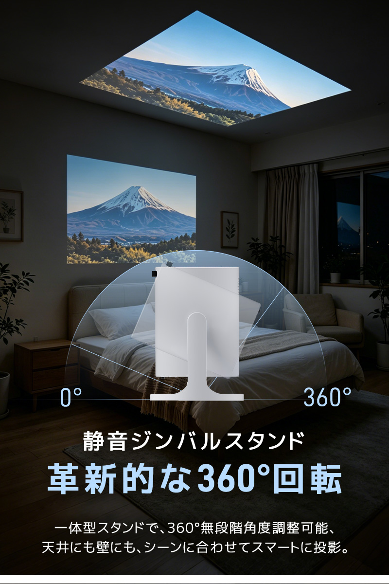 小型プロジェクター 家庭用プロジェクター ホームシアター WiFi6対応 Bluetooth搭載 720P 高精細 高画質 高輝度 360°回転 静音ジンバルスタンド レンズ防塵保護 |  | 05