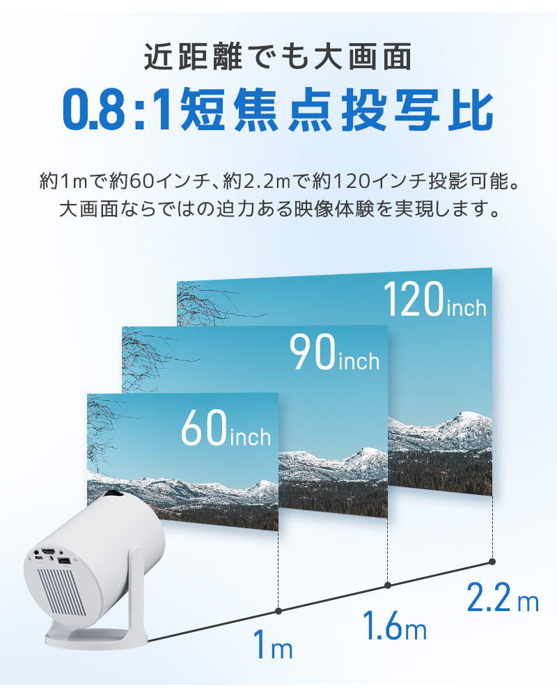 小型プロジェクター 家庭用プロジェクター ホームシアター WiFi6対応 Bluetooth搭載 720P 高精細 高画質 高輝度 360°回転 静音ジンバルスタンド レンズ防塵保護 |  | 06