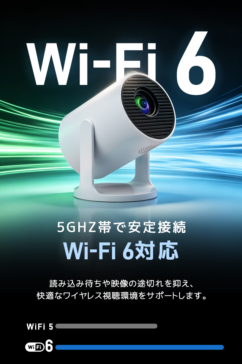 小型プロジェクター 家庭用プロジェクター ホームシアター WiFi6対応 Bluetooth搭載 720P 高精細 高画質 高輝度 360°回転 静音ジンバルスタンド レンズ防塵保護 |  | 15