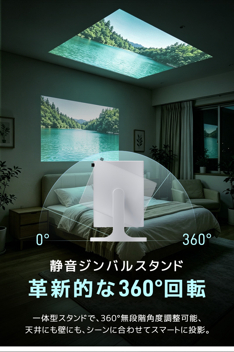 小型プロジェクター 家庭用プロジェクター ホームシアター WiFi6対応 Bluetooth搭載 720P 高精細 高画質 高輝度 360°回転 静音ジンバルスタンド レンズ防塵保護 |  | 05