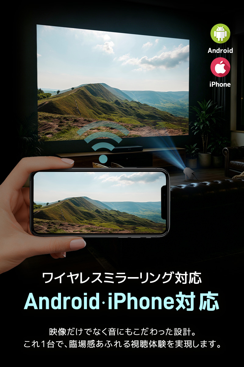 小型プロジェクター 家庭用プロジェクター ホームシアター WiFi6対応 Bluetooth搭載 720P 高精細 高画質 高輝度 360°回転 静音ジンバルスタンド レンズ防塵保護 |  | 16