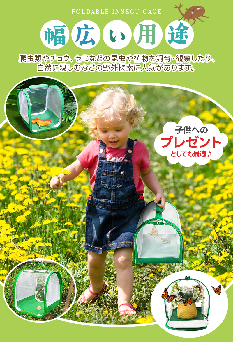 折り畳み虫かご 昆虫ケージ 昆虫飼育箱 虫かご 蝶ケージ 昆虫観察 蝶 爬虫類 折りたたみケージ 飼育ケース 軽量 通気性 ネット メッシュ 透明 繁殖 |  | 07