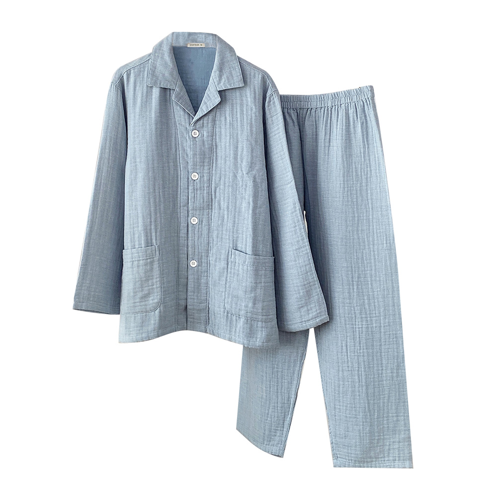 パジャマ 上下セット 4重ガーゼ パジャマ メンズ 厚手 4重 ガーゼ 冬 綿100% パジャマ ガーゼ 着心地 やわらか コットン 前開き 長袖 上下セット 無地