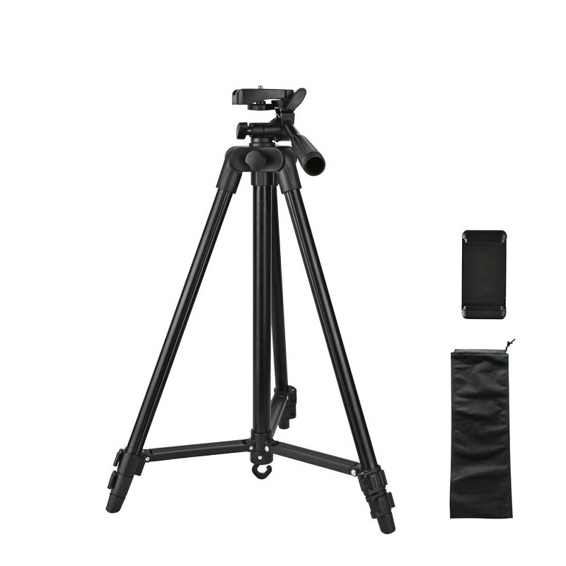 三脚 スマホ カメラ ビデオカメラ コンパクト 初心者 小型 収納袋付き スマホホルダー付き ミニ三脚 3段階伸縮 360回転 雲台付き 軽量 デジカメ スマホ用三脚 |  | 02