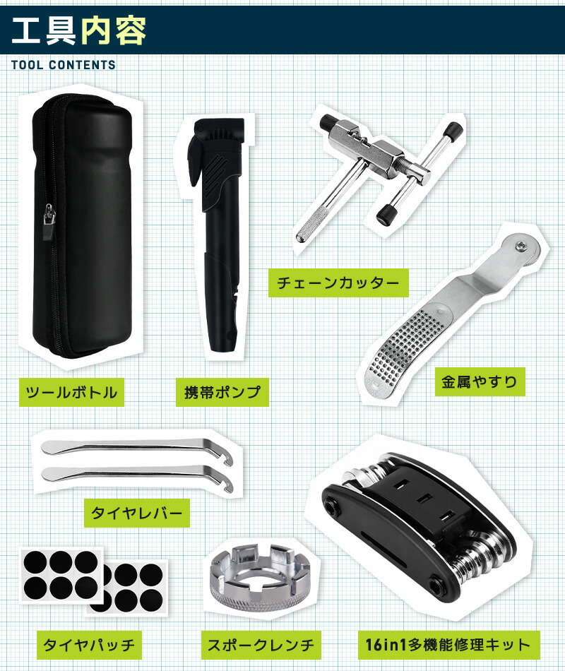 自転車修理ツールキット 軽量