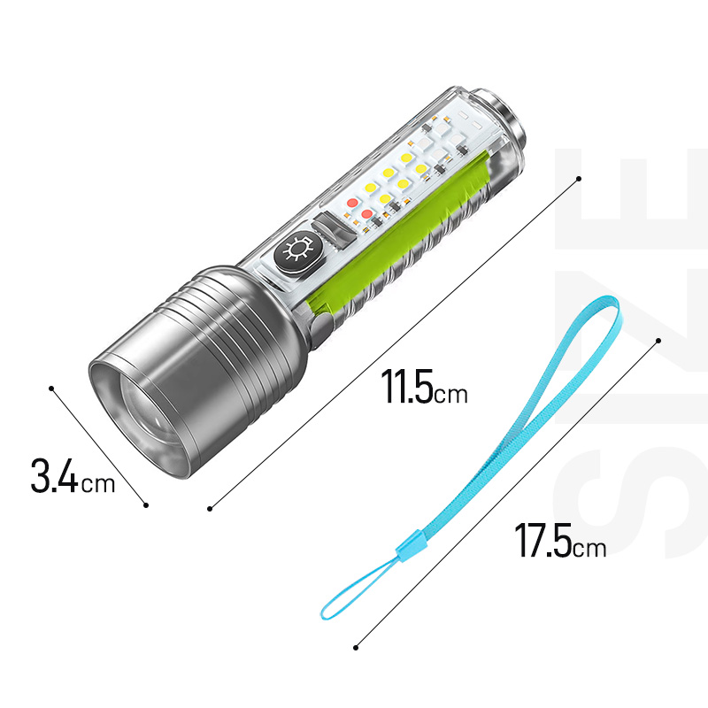 5%OFF】LEDハンディライト 多機能ライト 充電式 ストラップ付き 高輝度