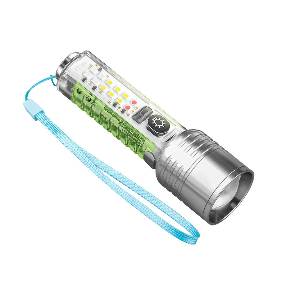 5%OFF】LEDハンディライト 多機能ライト 充電式 ストラップ付き 高輝度