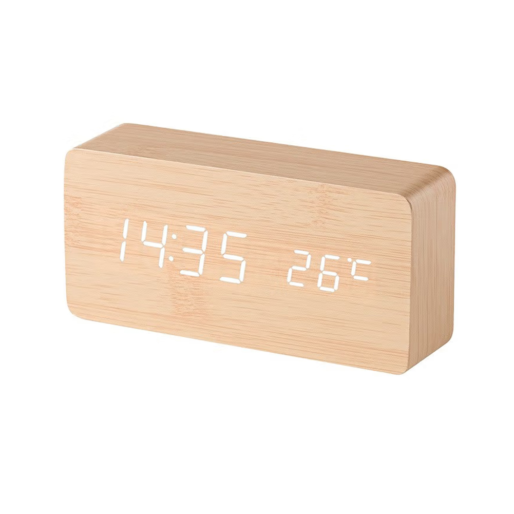 目覚まし時計 置き時計 デジタル時計 卓上時計 アラーム時計 木目調 温度計 カレンダー 振動/音感センサー 輝度調節 設定記憶 USB給電 LED表示 おしゃれ 北欧 |  | 01
