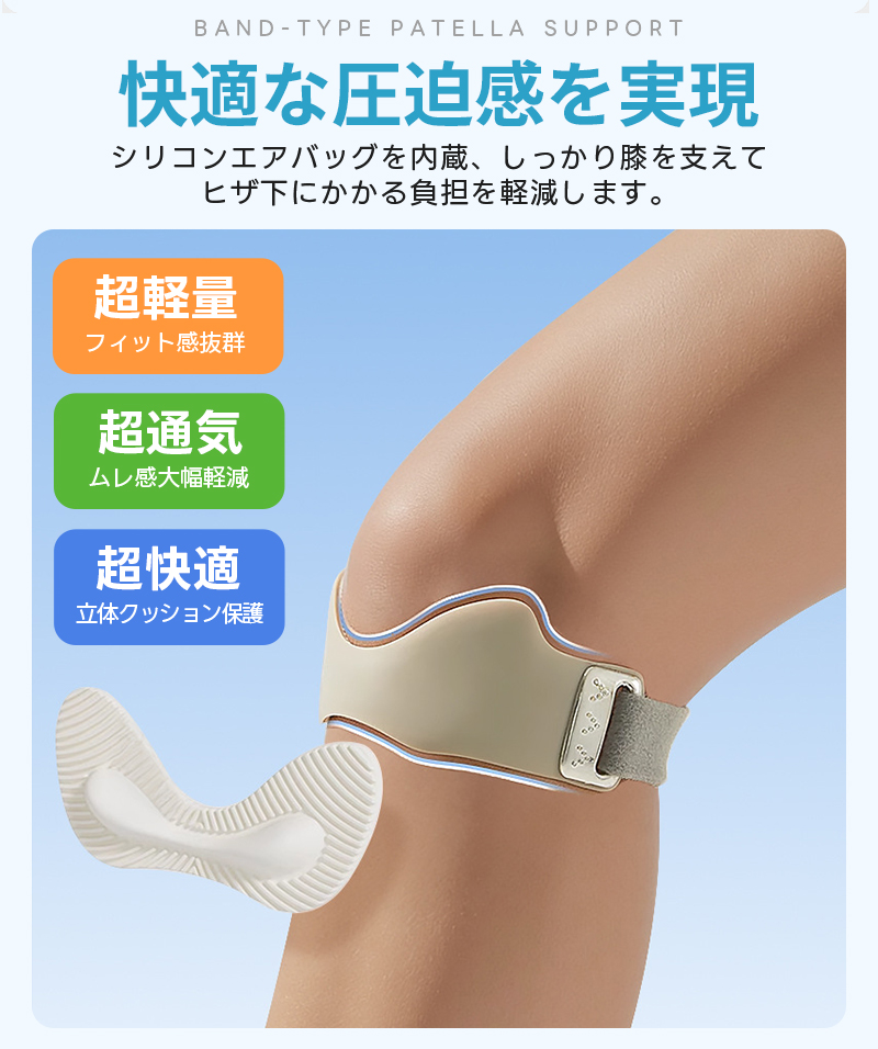 膝サポーター 膝蓋骨サポーター 2個セット 膝バンド 膝固定 膝ストラップ 関節サポーター 3Dエアバッグ 通気性 しっかり固定 シリコン 放熱スリット 左右兼用 関連画像4