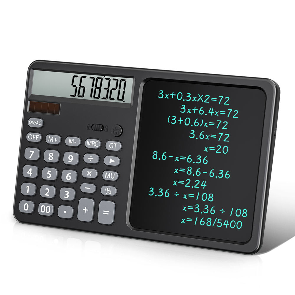 電子メモ付き電卓 メモ電卓 2in1電卓 電子メモパッド ソーラー式 電池式 LCDメモ付 12桁電卓 ワンタッチで消去 2電源電卓 誤削除防止 消去ロック機能 |  | 01