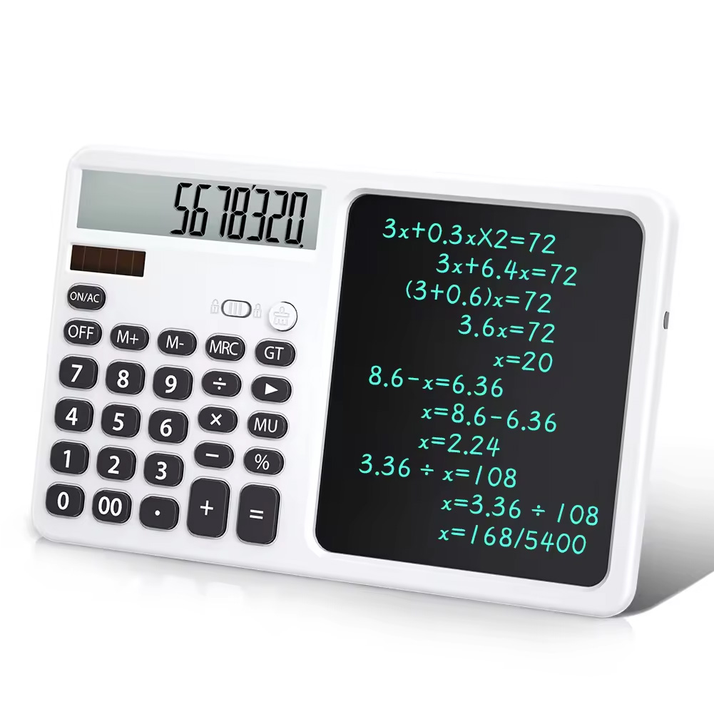 電子メモ付き電卓 メモ電卓 2in1電卓 電子メモパッド ソーラー式 電池式 LCDメモ付 12桁電卓 ワンタッチで消去 2電源電卓 誤削除防止 消去ロック機能 |  | 02