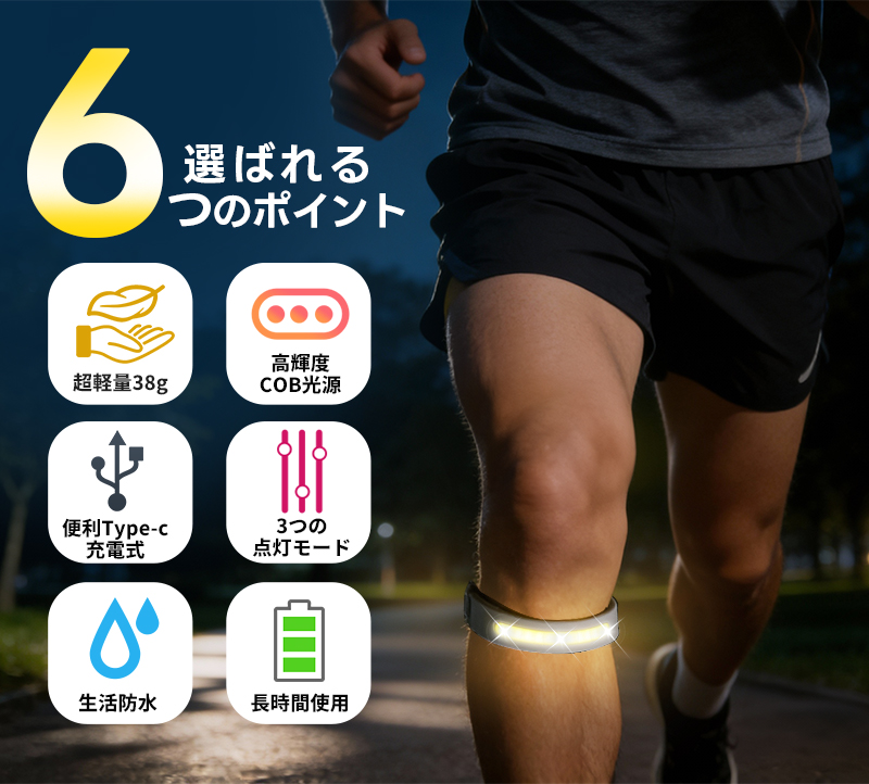 ランニングライト COBライト 腕 COBアームバンド リストバンド USB充電式 携帯用 夜間ランプ セーフティライト 足首 LEDライト 自転車ライト 釣り用ライト |  | 02
