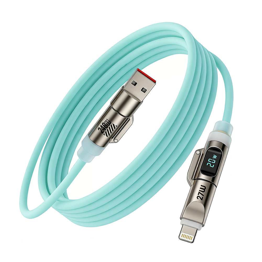 4in1急速充電ケーブル 240Ｗ 急速充電 耐久性 USBシリコンケーブル TYPE-C iPhone 2M LEDライト LEDデジタル表示 480Mbps type-cケーブル 高性能チップ |  | 01