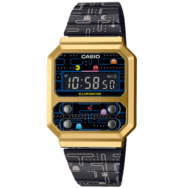 100 本物 コラボレーション限定モデル パックマン Pac Man ヴィンテージシリーズ Vintage カシオ Casio A100wepc 1bjr 限定モデル パックマン Pac Man Casio デジタル 国内正規モデル A100wepc 1bjr ブラック ゴールド 腕時計 メンズ腕時計 Bleachtourism Com