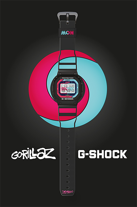 G-SHOCK Gショック Gorillaz コラボ 限定 逆輸入海外モデル カシオ 電波 ソーラー デジタル 腕時計 ブラック レッド ブルー  GW-B5600GZ-1