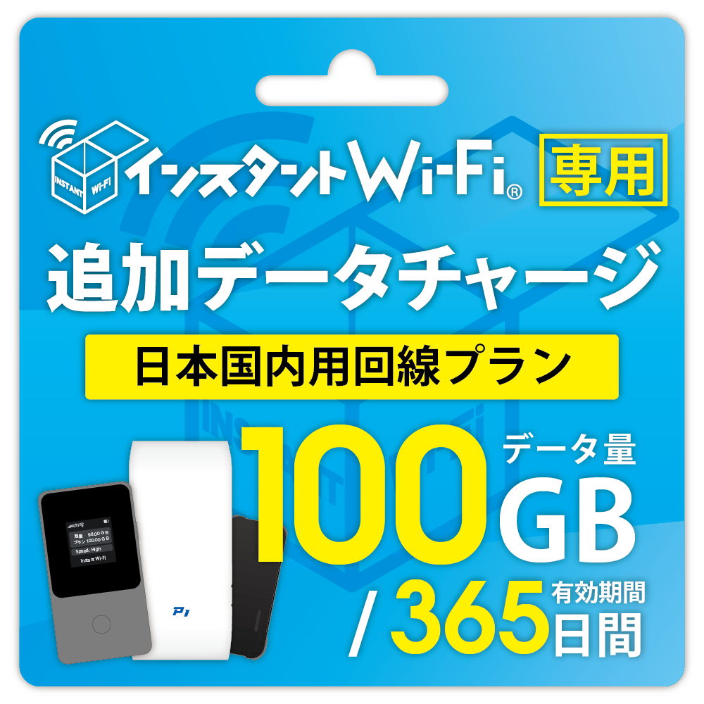 インスタントWi-Fi 追加データ】 100GB 有効期間365日 データ通信