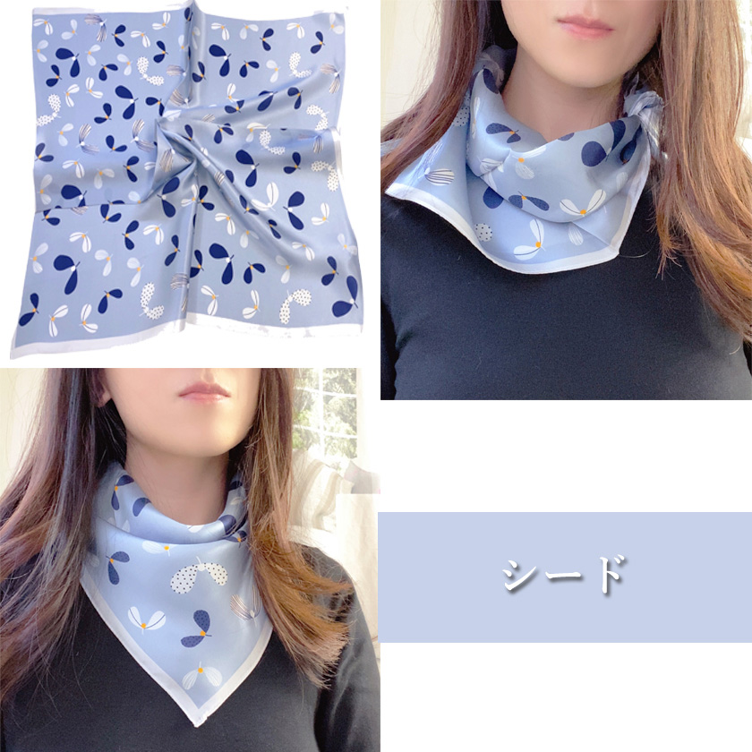 日本 シルク100% 高級サテンスカーフ 52×52cm 正方形 小さめ バンダナサイズ ホワイトデー プチギフト 