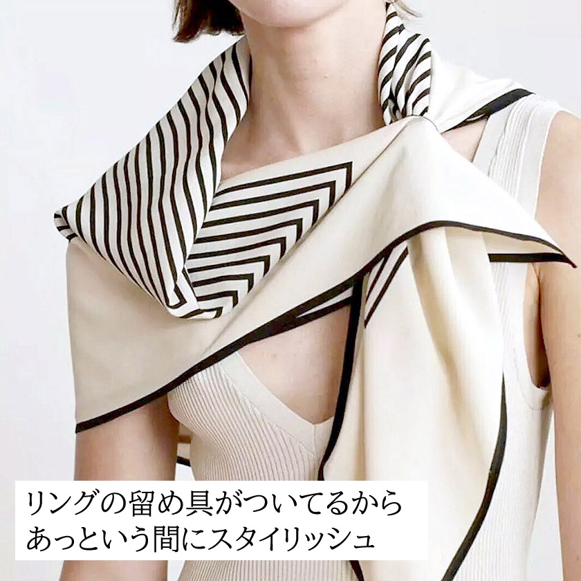 Instyle Japan シルク 100% スカーフ 留め具付き スカーフリング