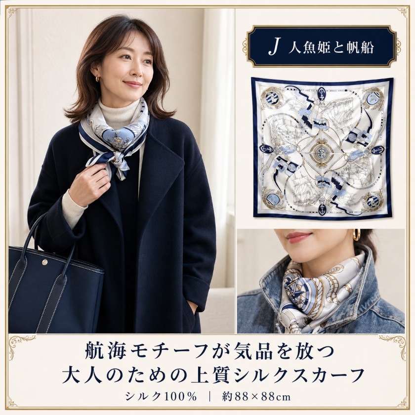 Instyle Japan（インスタイルジャパン） シルク100% 大判スカーフ 90