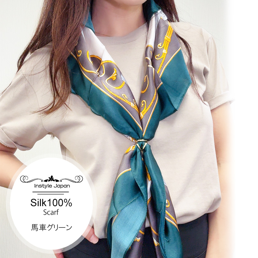 Instyle Japan シルク100% 正方形 スカーフ 90x90 シルク シルク