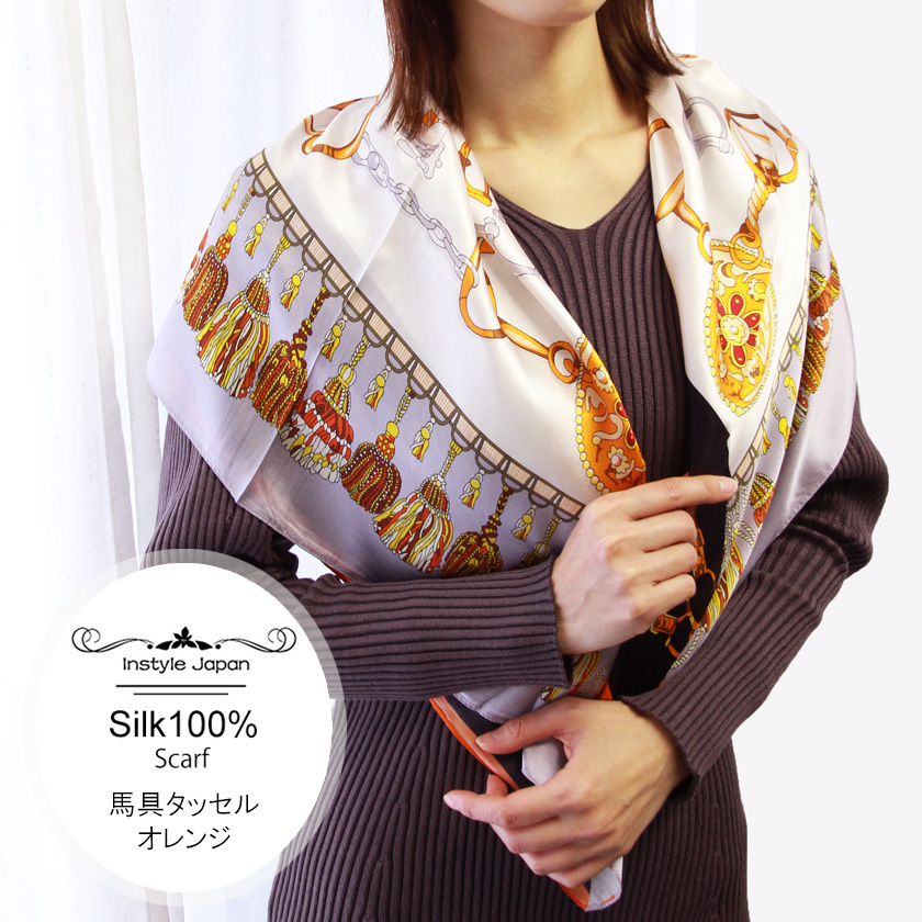 Instyle Japan シルク100% 正方形 スカーフ 90x90 シルク シルク