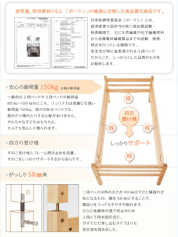 タイプが選べる頑丈ロータイプ収納式3段ベッド ベッドフレームのみ