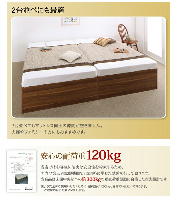 大容量収納庫付きベッド ベッドフレームのみ 浅型 すのこ床板 シングル-
