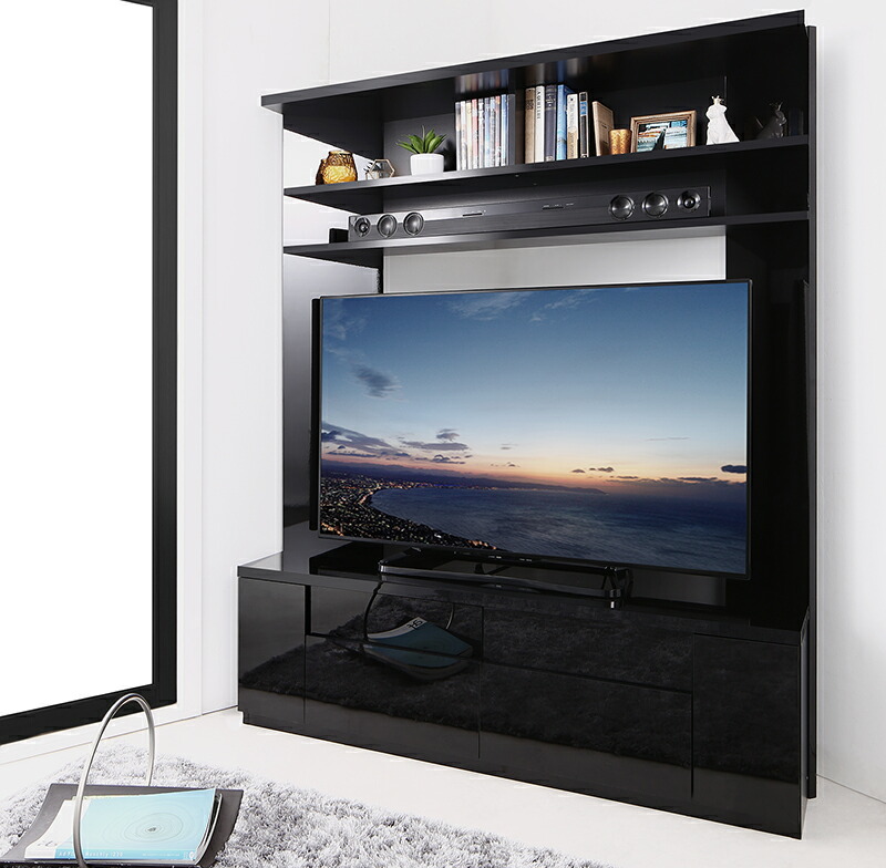 テレビ台 ハイタイプ コーナー 鏡面仕上げ 大型テレビ対応 白 黒 