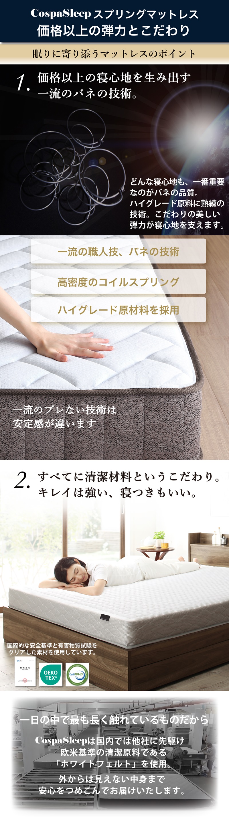 マットレス 120×195×20cm ポリエステル ポケットコイルスプリング