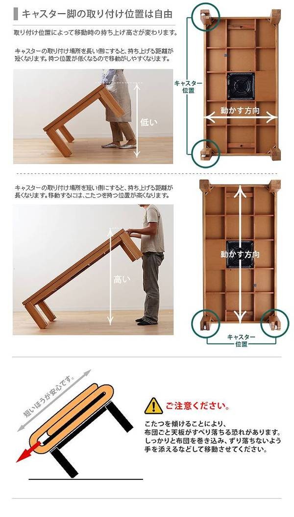 送料無料キャスター付きこたつ 〔トリニティ〕 テーブル 4尺長方形 