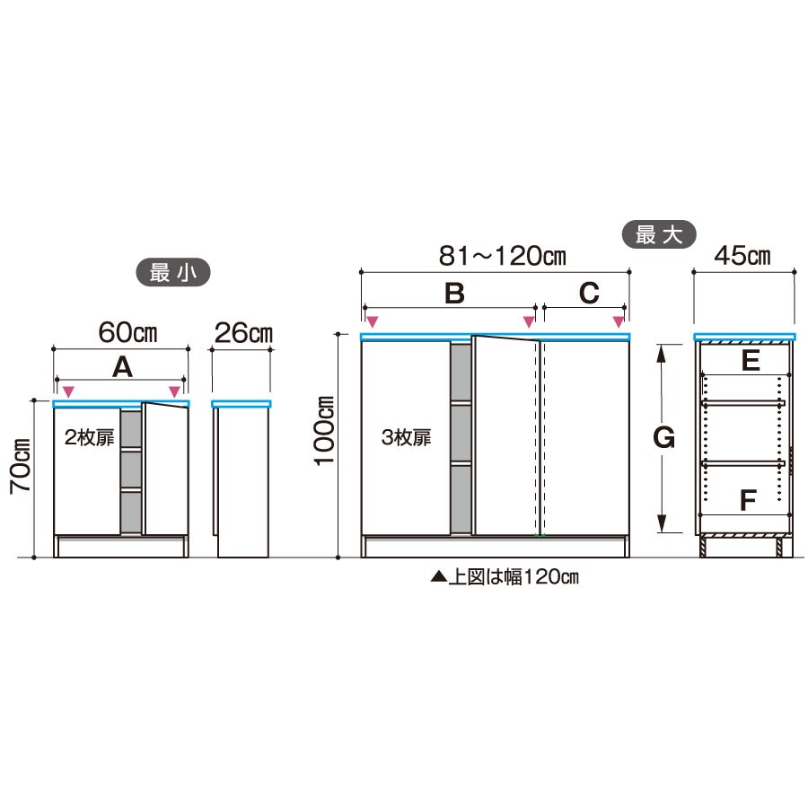 3Ｄ すきまくん 幅60〜80cm 奥行36〜45cm 高さ85〜100cm 板扉ユニット