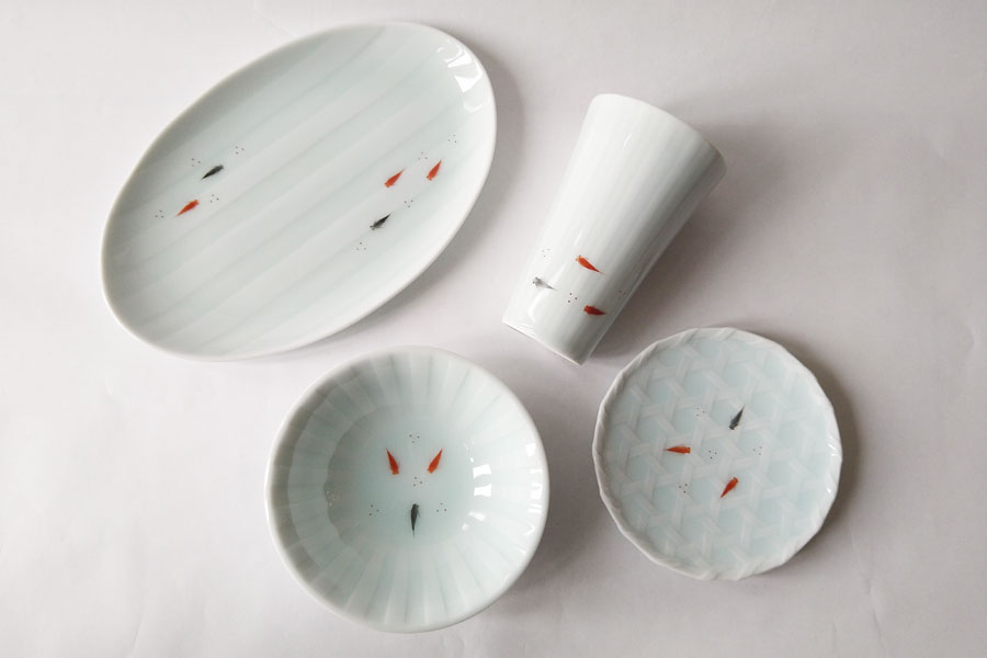 鍋島 虎仙窯 鍋島青磁 青白磁 メダカ 十草 楕円皿 : INTERIOR3I