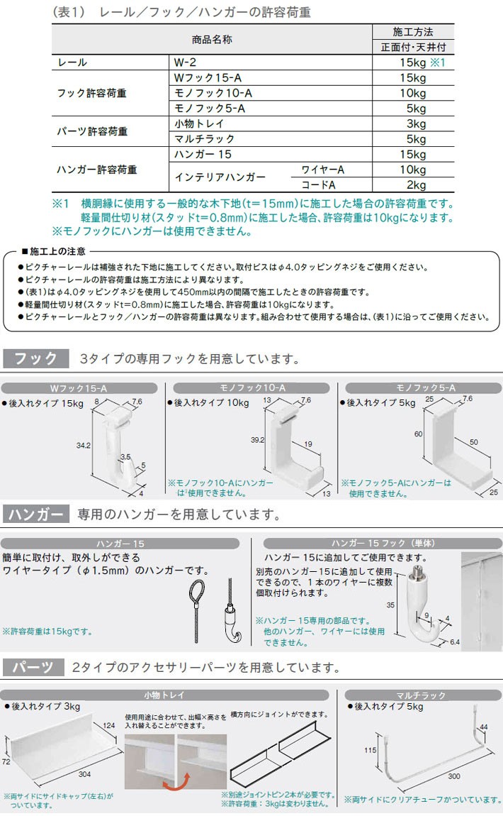 ピクチャーレール　トーソー　ピクチャーレール　Ｗ２　住宅用　正面ブラケットタイプ　サイズオーダー　201〜250cm｜interia-kirameki｜04