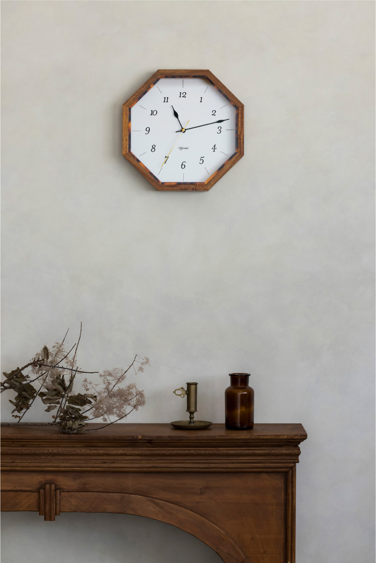 壁掛け時計 掛け時計 おしゃれ 八角形 天然木 北欧 静音 連続秒針 時計