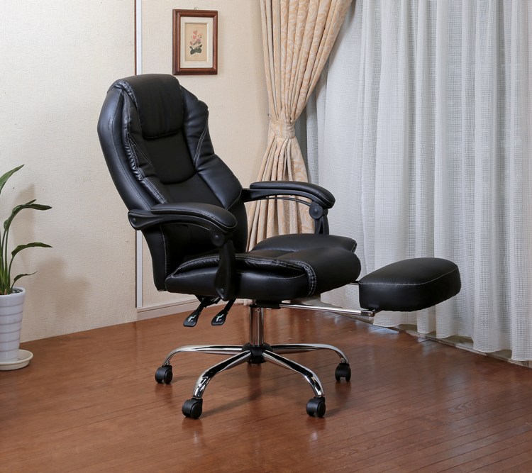 デスクチェア リクライニングチェア 合皮 レザー フットレスト付き