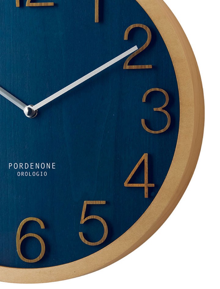 壁掛け時計 電波時計 ネイビー ナチュラル 木目 木製 天然木 30cm 北欧