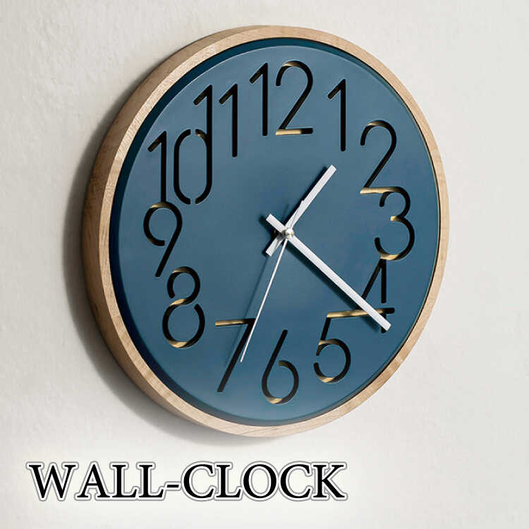掛け時計 壁掛け時計 ネイビー色 ナチュラル 木製フレーム お洒落 直径