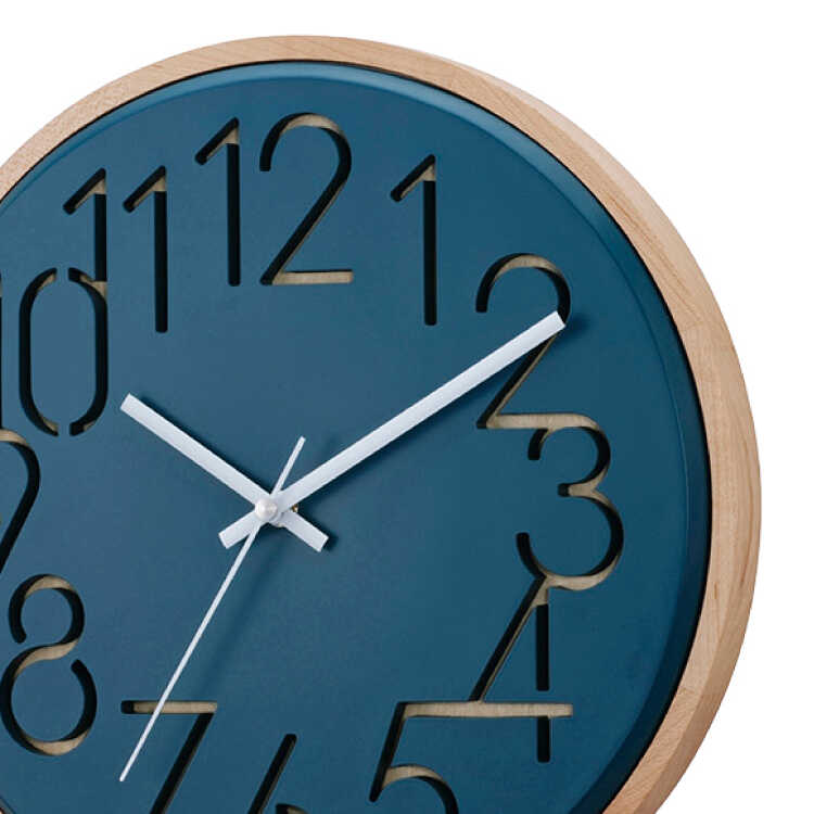 掛け時計 壁掛け時計 ネイビー色 ナチュラル 木製フレーム お洒落 直径