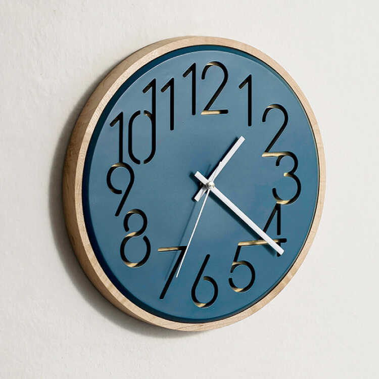 掛け時計 壁掛け時計 ネイビー色 ナチュラル 木製フレーム お洒落 直径