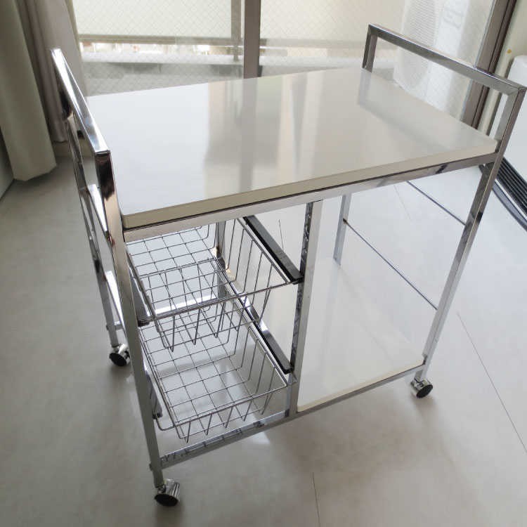 キッチンワゴン キャスター付 光沢 ホワイト 白 シルバーフレーム