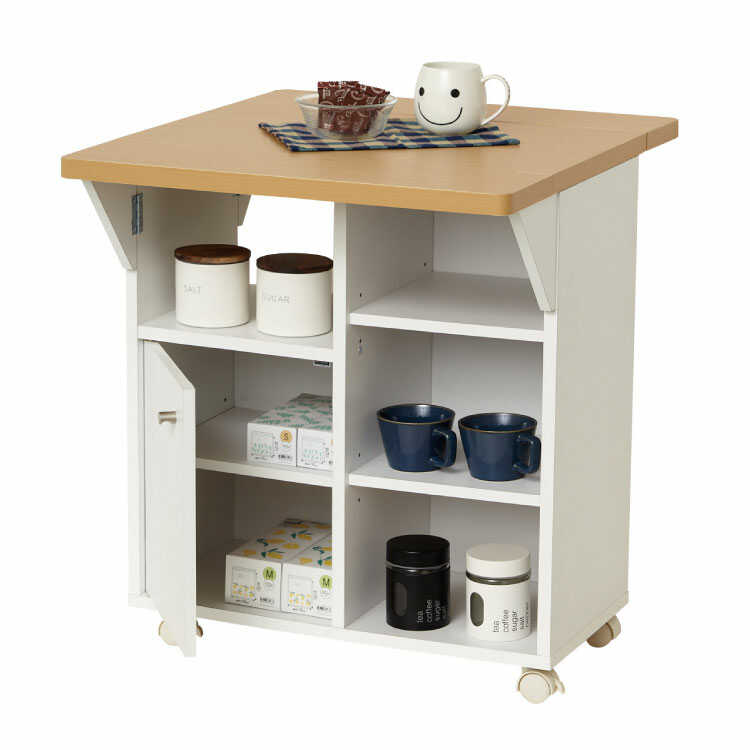 キッチンワゴン キッチン収納 キャスター付き バタフライ天板 伸長式