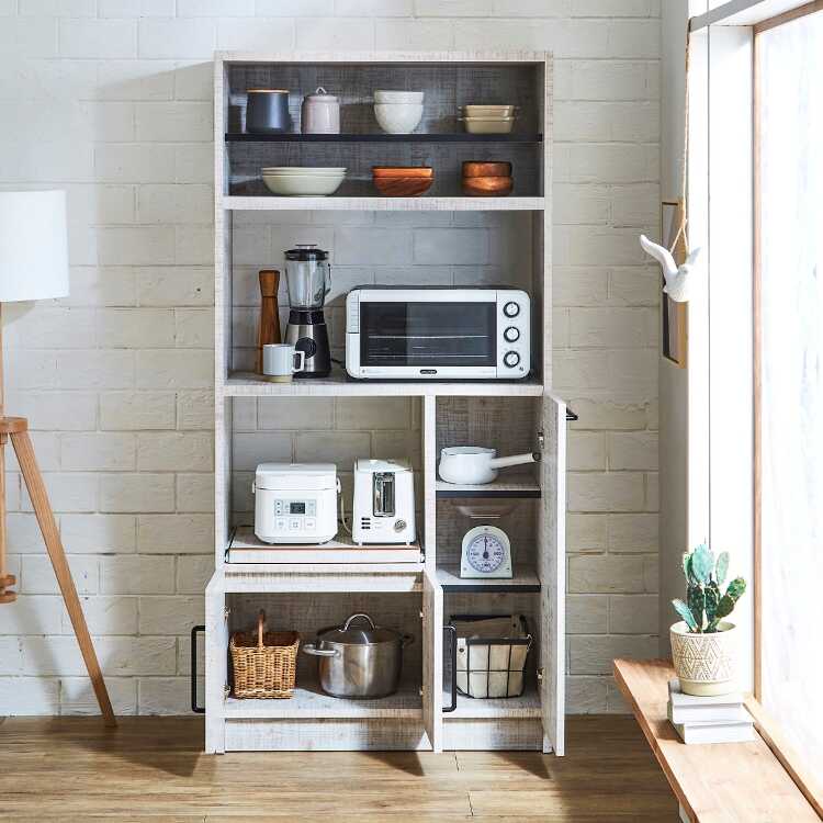 キッチンボード 食器棚 おしゃれ ホワイト 完成品 日本製 レンジ台 幅