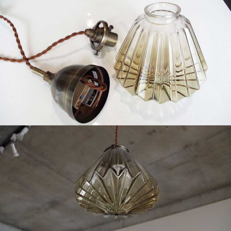 ビンテージ品 ◾️日立 アンバーガラス 天井照明 ペンダント