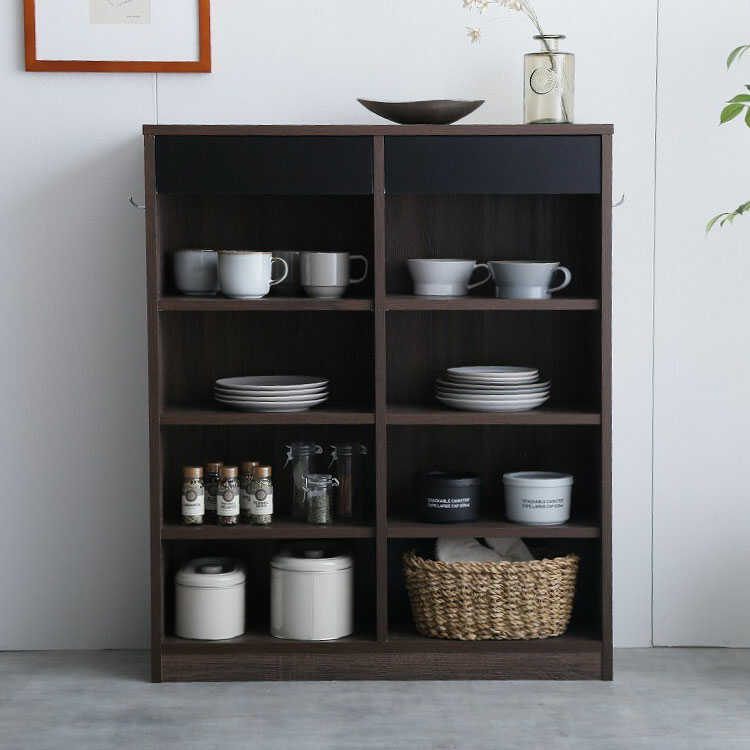 シェルフ 本棚 オープンラック 棚板 引き出し 収納 幅80 ブラウン 木目